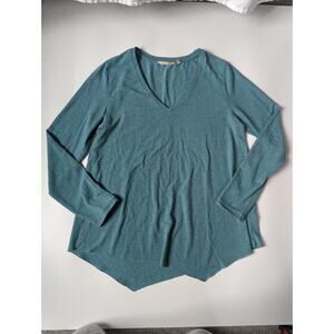 Soft Surroundings Medium Blue V-neck Long Sleeve Asymmetrical Shirt Confort